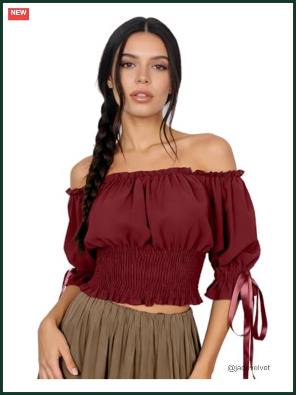 Off Shoulder Renaissance Peasant Blouse Smocked Waist Puff Sleeve Top